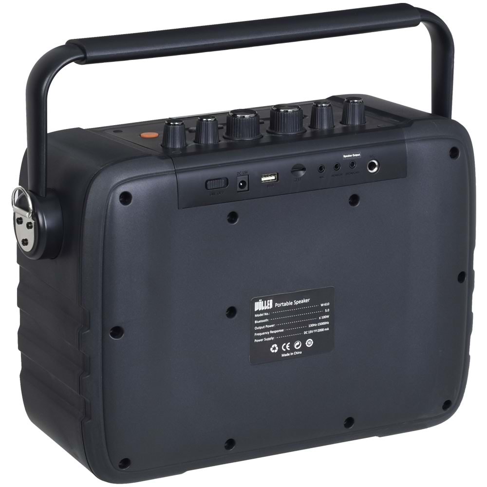 WÖLLER 100W Bluetooth ve USB Girişli Headset Kayıtlı Şarjlı Portatif Amfi W-610 H