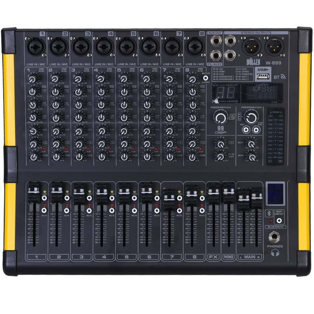 WÖLLER 8 Kanal 2 Aux 99 Dsp Usb-Bt Deck Mikser W-899