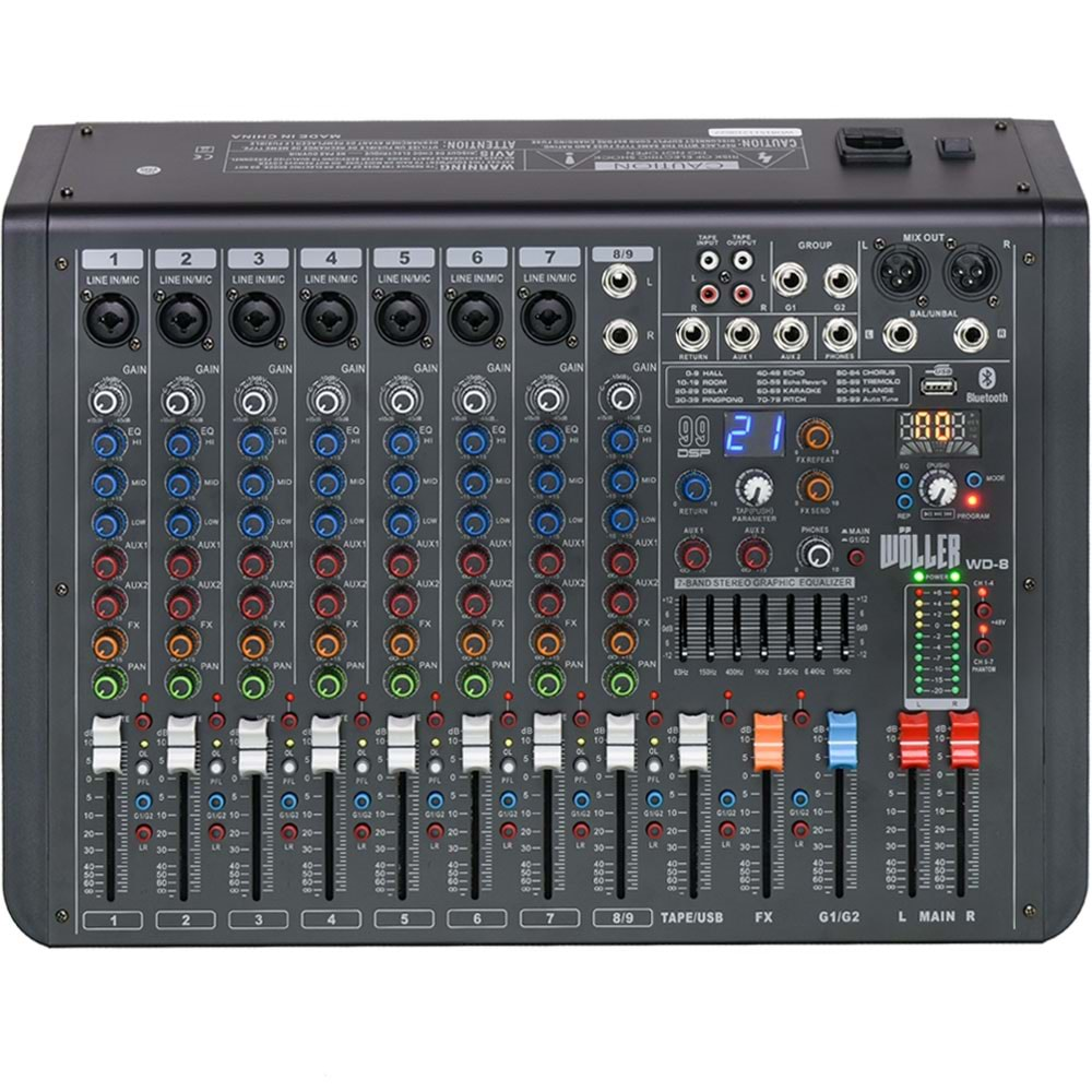 WÖLLER 8 Kanal Usb-Bt 16 Dsp Efect Deck Mixer WD-8