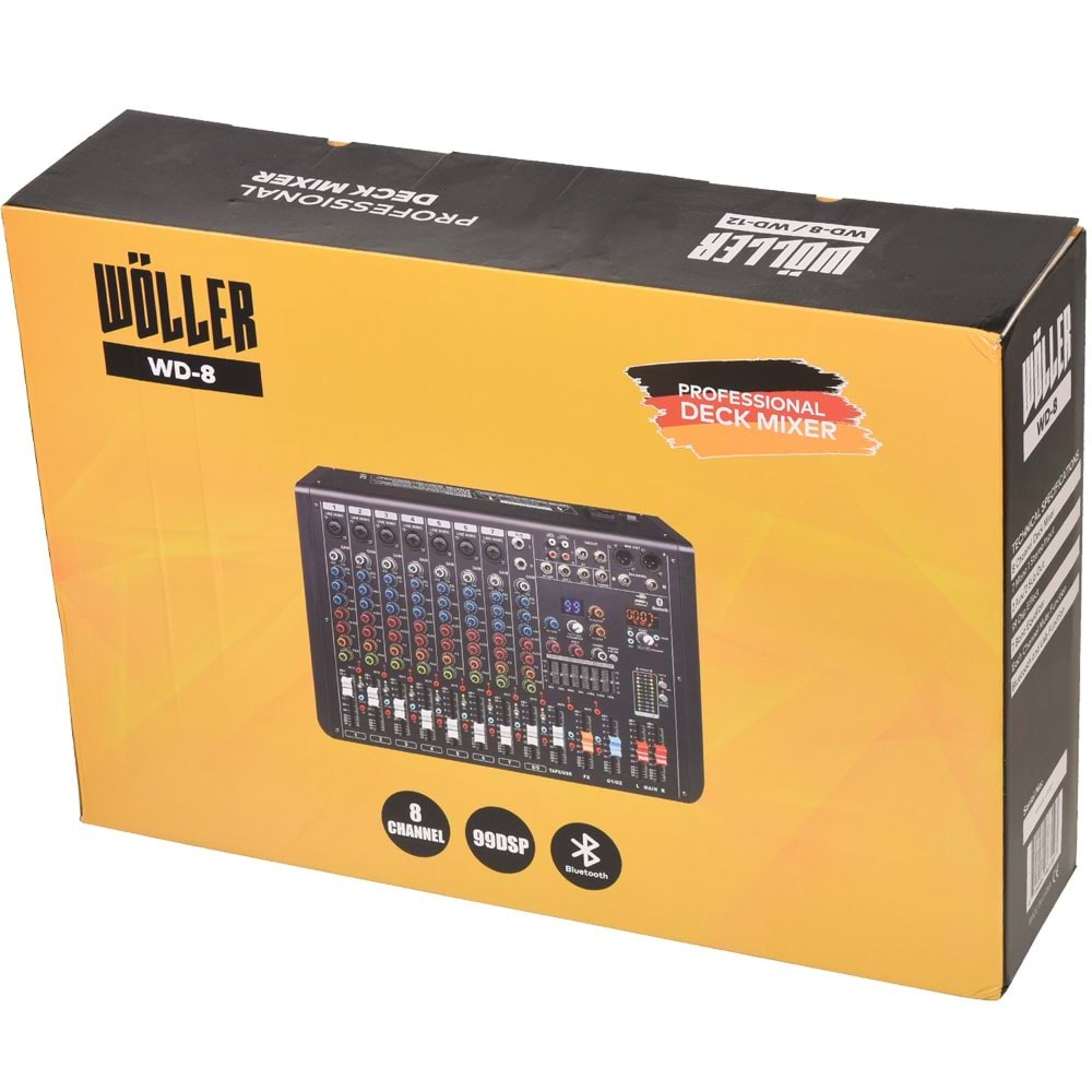 WÖLLER 8 Kanal Usb-Bt 16 Dsp Efect Deck Mixer WD-8