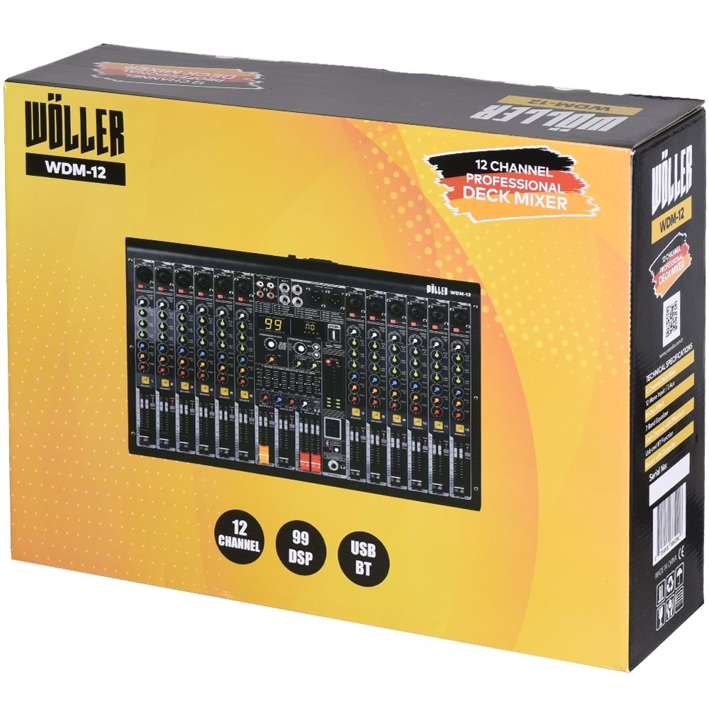 WÖLLER 12 Kanal Usb-Bt 99 Dsp Efect Deck Mixer WDM-12