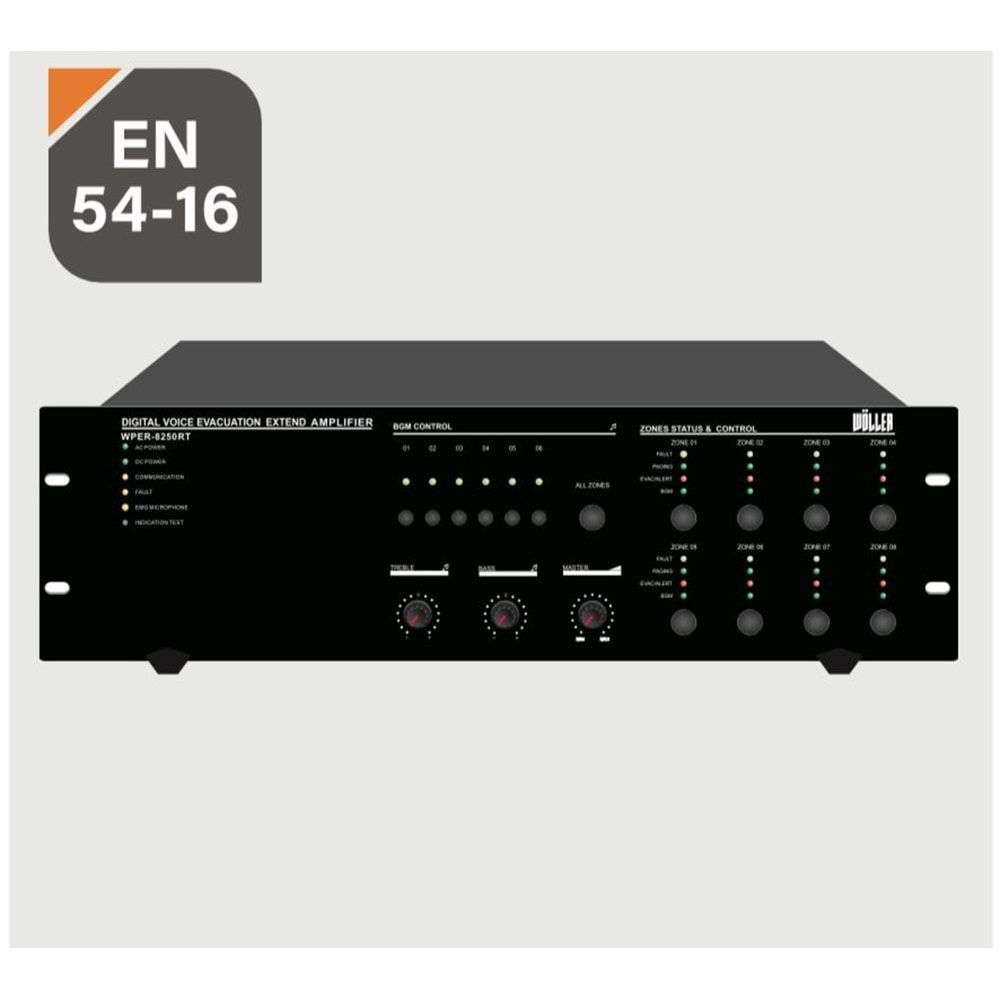 WÖLLER EN54 500W 100V 6 Bölge Kontrollü Evac Amfi WPER-6500