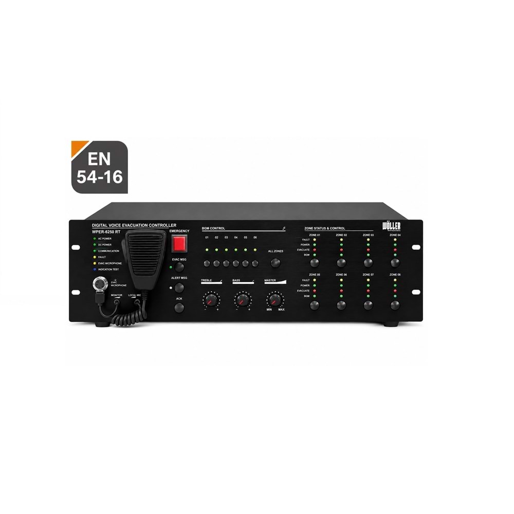 WÖLLER EN54 500W 100V 8 Bölge Kontrollü EN54 Evac Amfi WPER-8500