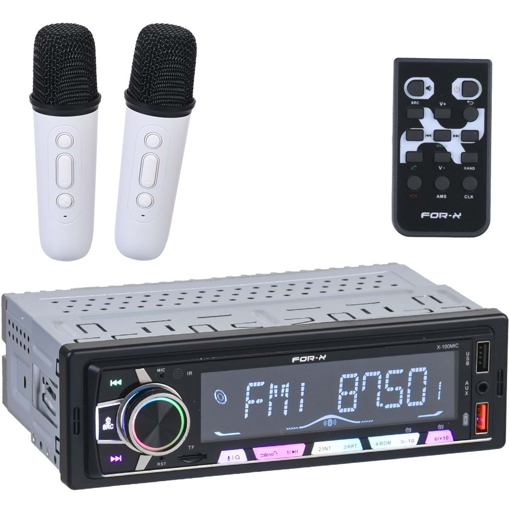 FOR-X Usb+Sd+Fm Bt Karaokeli Oto Teyp X-100 MIC