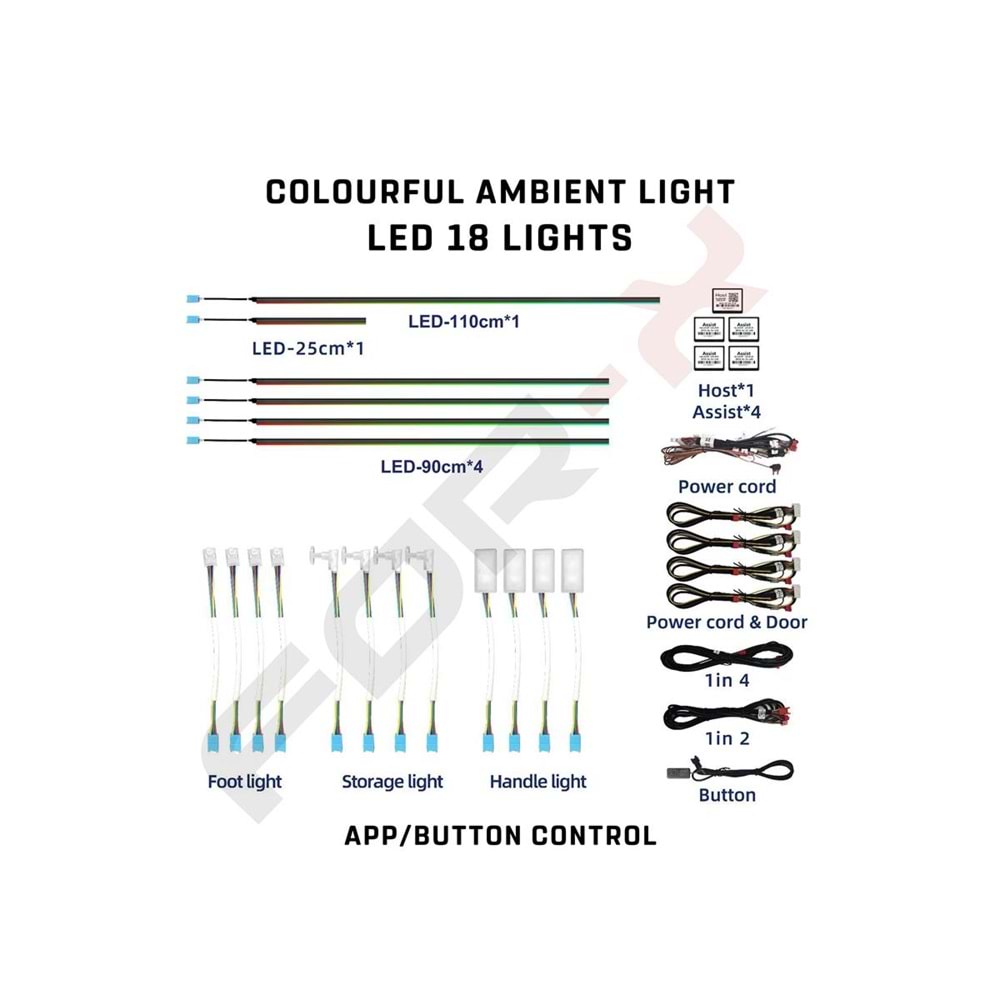 FOR-X Renkli Ortam Işığı Led 18 Işık / 64 RGB Renk Uygulama X-LED-64